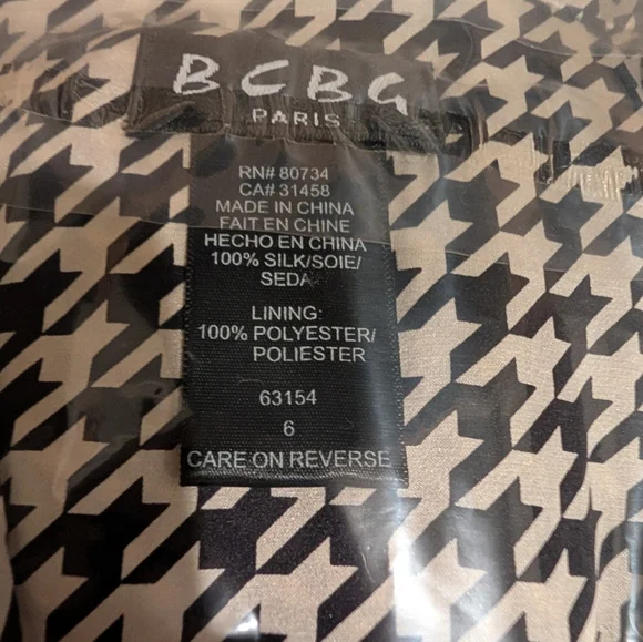 Vintage RARE BCBG Paris Silk Satin Houndstooth Shirt Dress Size 6 - Picture 4 of 16